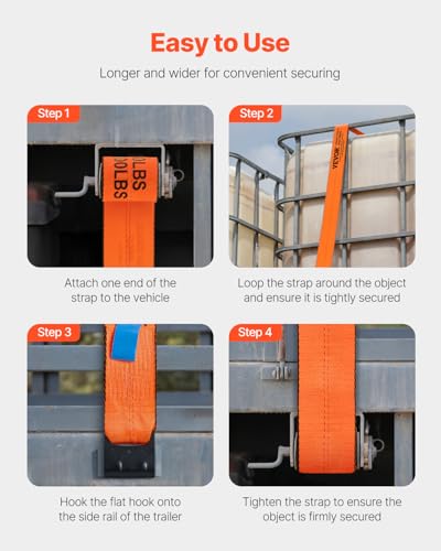 VEVOR Truck Straps, 4" x30' Heavy Duty Tie Down w/Flat Hooks 18,000lbs Break Strength, WLL# 6000lbs, Cargo Straps tie Down...