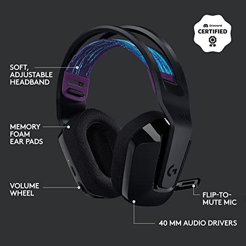Logitech G535 Lightspeed Wireless Gaming Headset - Lightweight on-Ear Headphones, flip to Mute mic, Stereo, USB Rechargeab...