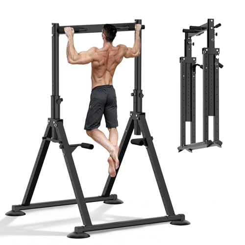 Foldable Power Tower Dip Station Pull Up Bar, Multifunction Triangular Structure Pull Up Station Home Gym Strength Trainin...