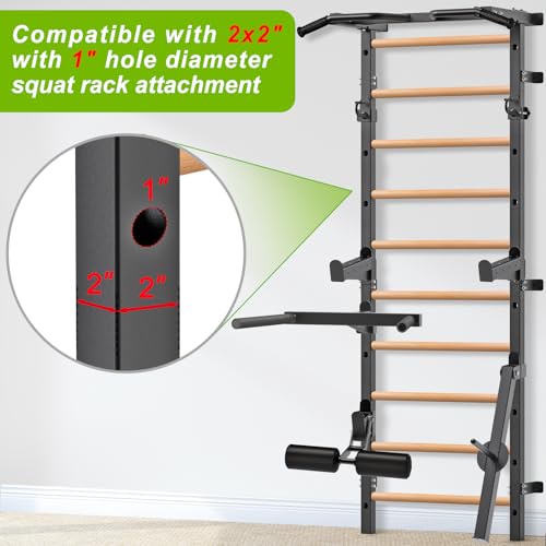 Kipika Gymnastic Stall Bar - 2"x2" Swedish Ladder with 1" Hole, Wall Mounted Pull-up Bar Ladder Suspension Trainer, Solid ...