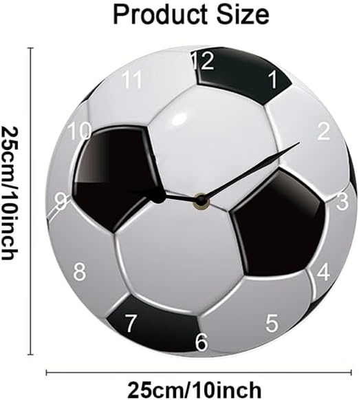 Football Wall Clock Soccer Sport Wall Clock Wooden Accurate Decorative Clocks, Silent Non Ticking Wall Clock for Bedroom/Living Room/Kitchen Round 10inch