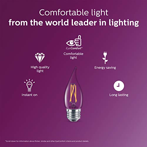 Philips Led Dimmable Warm Glow Ba11 Glass Light Bulb, 5.5W=60W, 500 Lumen, Soft White, E26 Base, 12-Pack