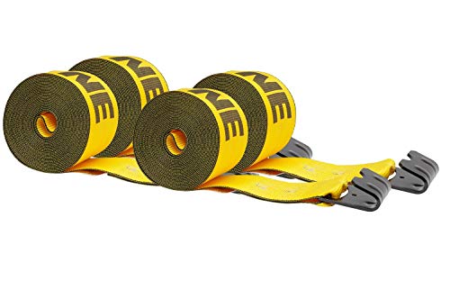 Mytee Products Kinedyne Winch Straps 4" x 30' Gold Heavy Duty Tie Down w/Flat Hooks WLL# 5400 lbs | 4 Inch Cargo Control f...