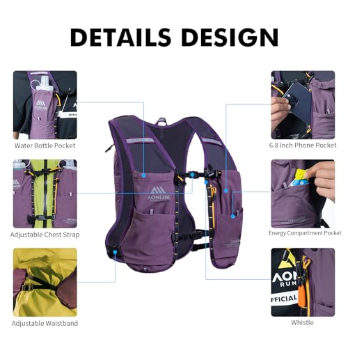 AONIJIE Running Hydration Vest for Men & Women, 8L Hydration Backpack, Multiple Pocket Designs for Water Bottles/Bladders,...