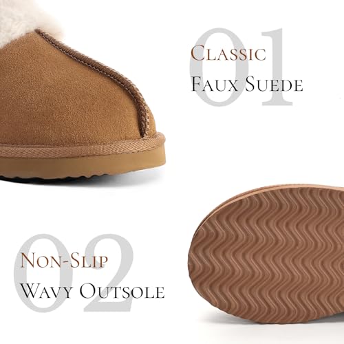 OOW Fuzzy Slippers for Women Cozy Faux Fur House Shoes Winter Warm Memory Foam Slippers for Indoor and Outdoor