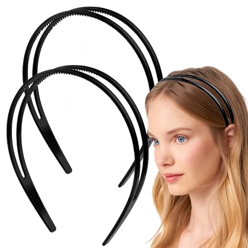 Dazzhues 2 Count Simple and Chic Headbands, Plastic Hair Styling Headband with Non-slip Double Row Teeth Design for Women,...