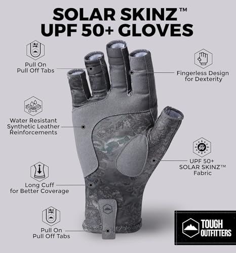 Tough Outdoors UV Fishing Gloves - Fingerless Grip for Kayak Gloves - UPF 50+ Sun Protection - Fishing Accessories