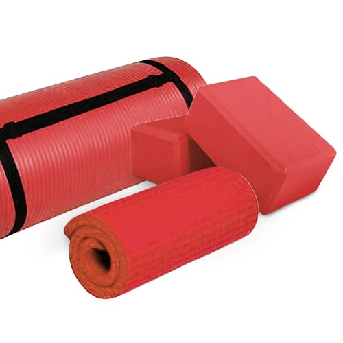 BalanceFrom 71x24 Inches Yoga Mat with Knee Pad and Optional Blocks – Extra 1-Inch Thick Non-Slip Foam with Anti-Tear Surf...