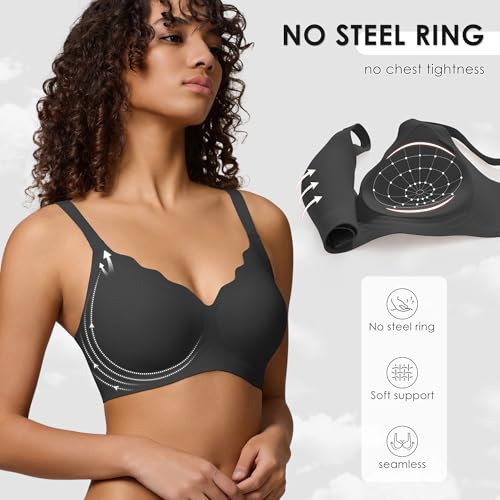 Seamless Wireless Bra for Women with Support - No Underwire Full Coverage Push Up Bras