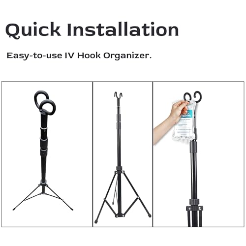 TidyFriend Steel Tripod IV Pole, Portable IV Pole Stand, Adjustable 30–75 in Height, Collapsible Stand with 2 Hooks & 3 Le...