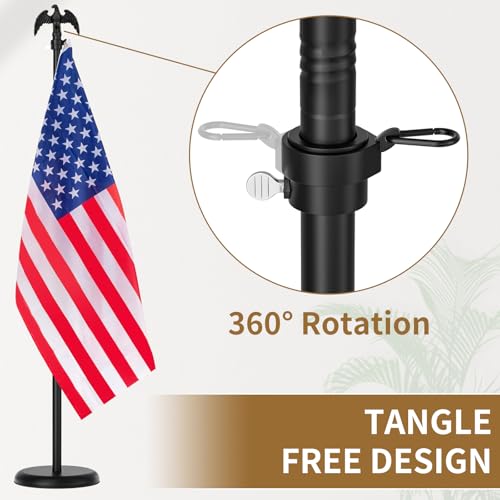 8 FT Indoor Flag Pole and Stand, Heavy Duty Indoor Flag Pole Kit with Weighted & Thickened Base, Eagle Topper, 3x5 FT Amer...