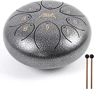 Steel Tongue Drum, AKLOT 8 inch 8 Notes Tank Drum C Key Percussion Steel Drum Kit w/Drum Mallets Note Stickers Finger Picks Mall