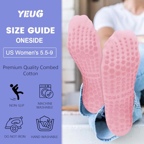 yeuG Pilates Socks for Women Non Slip Grip Socks for Yoga, Barre, Hospital, Barefoot Grippy Yoga Sock Womens Gifts 4 Pairs