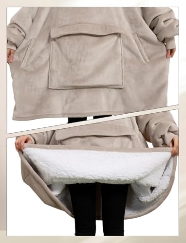 Lzzidou Oversized Blanket Hoodie for Women, Two Layers Cozy Flannel Sherpa Wearable Blanket Sweatshirt Adult