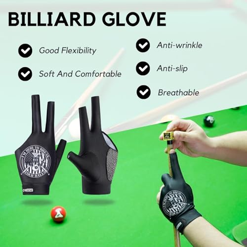 CybGene Billiard Pool Gloves for Left Hand 3 Finger, Quick-Dry Breathable, Shooters Snooker Cue Sport Glove Popular Sizes