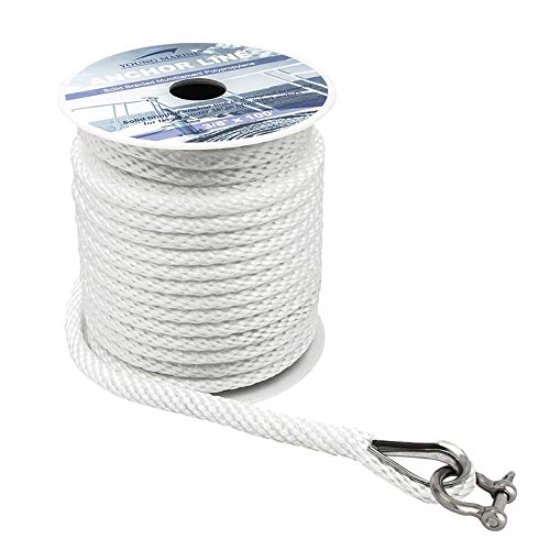 Young Marine Premium Solid Braid MFP Anchor Line Braided Anchor Rope/Line 3/8 Inch 100FT with Stainless Steel Thimble & Sh...