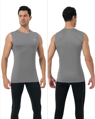 Runhit Mens Sleeveless Compression Shirt Workout Muscle Tank Top Quick Dry Athletic Base Layer Undershirt for Basketball