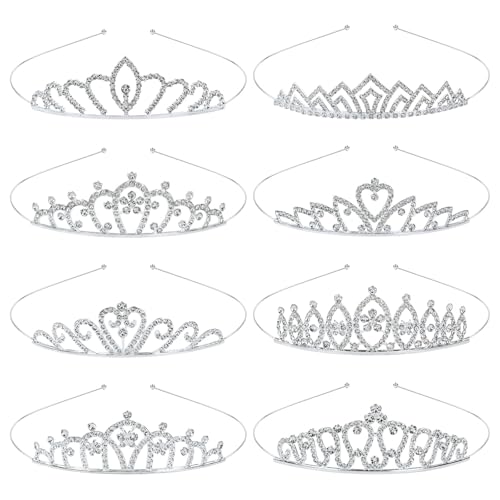 8 Pack Birthday Tiaras, Rhinestone Crystal Princess Crowns, Silver Headbands for Women, Party Dance Homecoming Wedding Bri...