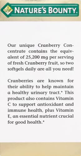 Nature's Bounty Cranberry Dietary Supplement, Supports Urinary Tract and Immune Health, Softgels, 25,200 Mg, 60 Ct
