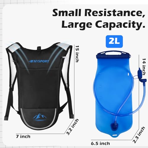 2 Pack Hydration Backpack Pack with 2L Hydration Bladder, TNYSPORT Lightweight Breathable Water Backpack with 3 Layer Pock...