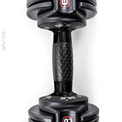 CAP Barbell 12.5 lb Pair ADJUSTABELL Adjustable Dumbbell with Contoured Full Rotation Handle, Honeycomb Design, Black