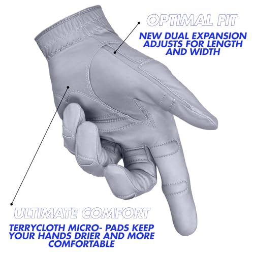 Bionic Men's StableGrip 2.0 Grey Golf Glove - Made from Premium Cabretta Leather