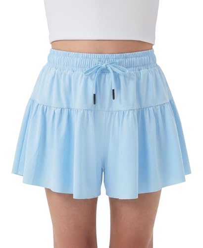 Stelle Butterfly Shorts Girls with Pocket Athletic Flowy Short 2 in 1 Dance Cheer Running Tennis Sports Skort 4-15 Years