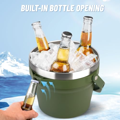 Luxfuel 7L Beverage & Ice Bucket with Lid, Stainless Steel, Includes Scoop & Tongs, Holds 6 Beer Bottles or 3 Wine Bottle...