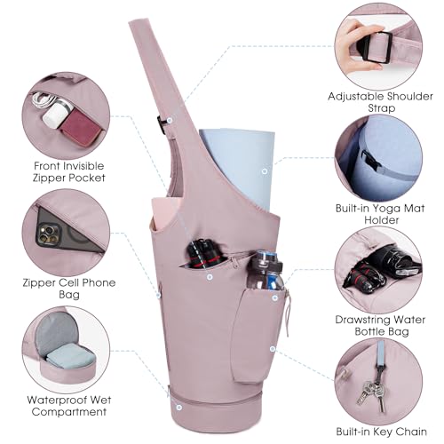 sportsnew Yoga Mat Bag, Large Opening Long Tote Yoga Mat Carrier Holder Bag with Waterproof Wet Pocket and Drawstring Wate...