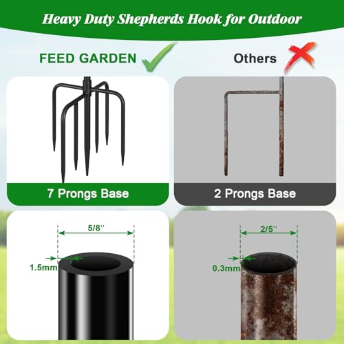 FEED GARDEN 76'' Bird Feeder Pole, Heavy Duty Shepherds Hooks for Outdoor with 7-Prong Base, Adjustable Shepherds Hook for...