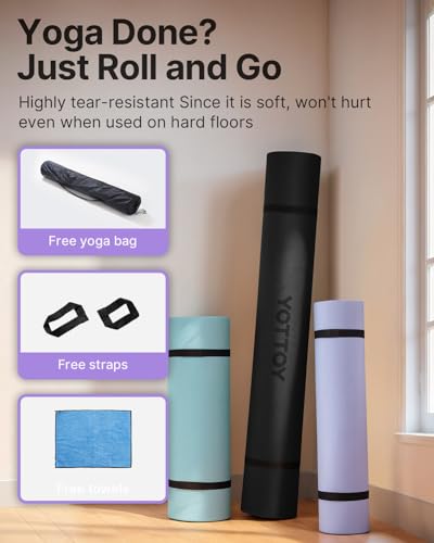 YOTTOY Large Yoga Mat (75 * 52 * 1/2inch),Extra Wide TPE Exercise Mat,Non-Slip Workout Mat for Pilates, Fitness, Barefoot,...