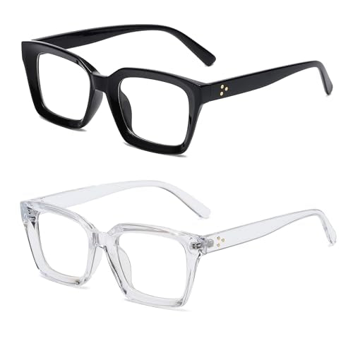 Teumire Classic Clear Lens Glasses for Women Men Thick Square Frame Eyewear Non Prescription Eyeglasses 2 Pack