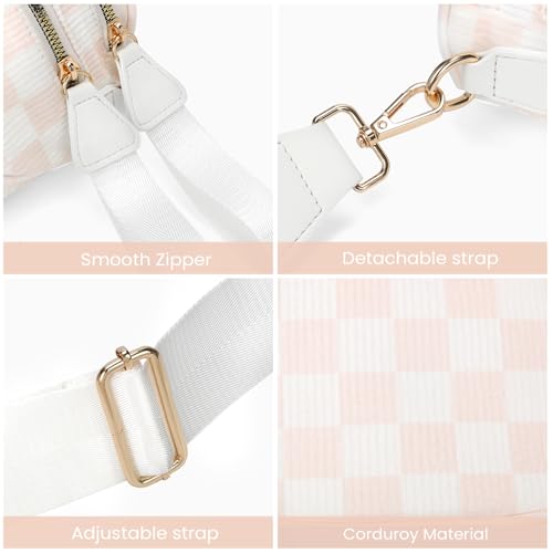 Duyijiff Checkered Crossbody Bum Bag Corduroy Bumbags for Women Large Cross Body Bum Purse Fanny Pack for Daily Use (White)