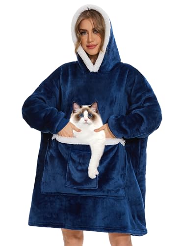 Bupekbee Wearable Blanket Hoodie with Giant Pocket, Soft Warm Sherpa Fleece Oversized Blanket Sweatshirt Gifts for Women Men