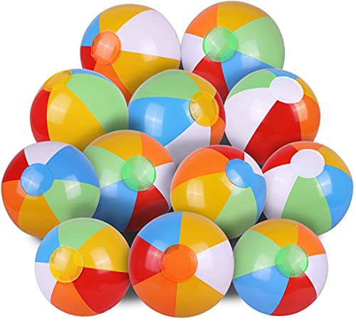 SYZ 12" Beach Balls Bulk - Inflatable Swimming Pool Toys for Kids Birthday Party Supplies Favors Luau Decorations - Blow U...