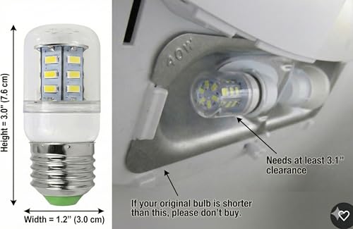 For Frigidaire Light Bulb Replacement Kei D34L Refrigerator Bulb Led Refrigerator Light Bulb Ac100-265V 3.5W Light Bulbs For Kenmore Kel 3418L Home Improvement E26 Base Not E17&E12 Base (2Pcs)