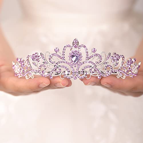 JWICOS Light Purple Crystal Tiara and Crown for Women Elegant Princess Crown with Comb Women's Rhinestone Headband for Wed...