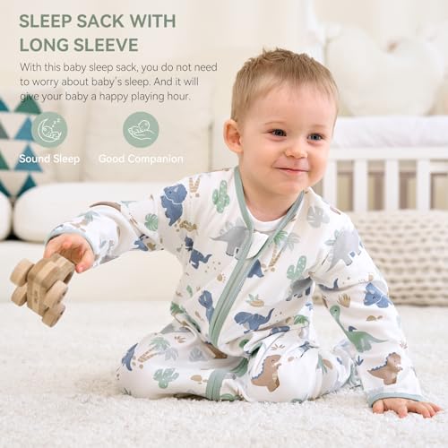 FIEMOL Baby Sleep Sack 0-6 Months, Long Sleeve Baby Wearable Blanket 0.5 Tog with Mittens, 2-Way Zipper Newborn Cotton Sle...