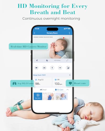 Babytone Baby Monitor - Smart Sleep Sock & 2.5K HD Camera, Track Heart Rate and Movement, Cry/Motion Detect, Two-Way Audio...