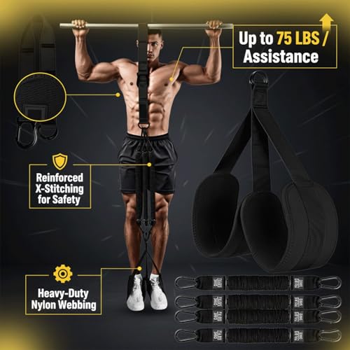 Pull Up Assistance Bands – Heavy Duty Adjustable Pull Up Assist Bands with Foot & Knee Support for Pull Up Bar, Pull Up Re...