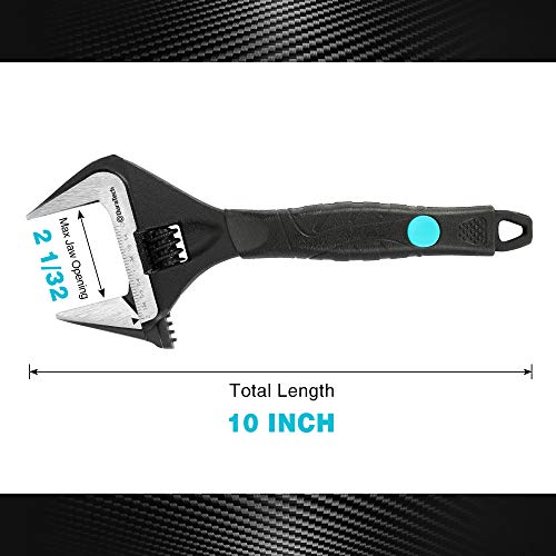 DURATECH 10-Inch Adjustable Wrench, Wide Jaw Opening Black Oxide Finish Plumbing Wrench, CR-V Steel, SAE and Metric Scale ...