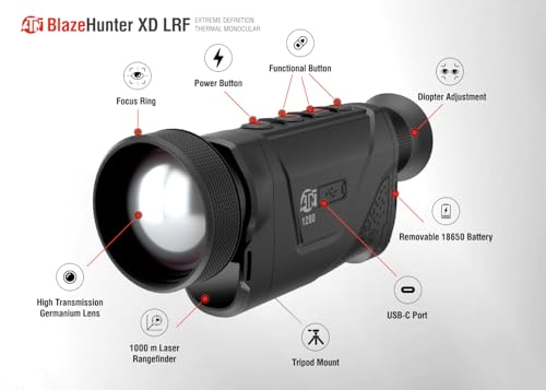 ATN BlazeHunter XD 1280x1024 Thermal Monocular w/SharpIR AI, 1000m Laser Rangefinder, 1920x1080 OLED, Wi-Fi, 32GB, IP67