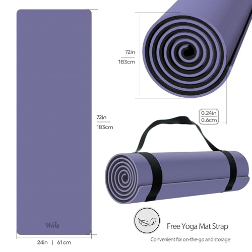 Non-slip TPE Yoga Mat for Women & Men,72"x24" Double-Sided Workout Mat for Home Gym Pilates Fitness,1/4 Inch Packable Ligh...