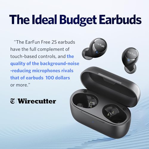 EarFun Free 2S Wireless Earbuds, [Upgraded Version] Bluetooth Earbuds with Deep Bass, 4 Mics for Clear Call, Customizable ...