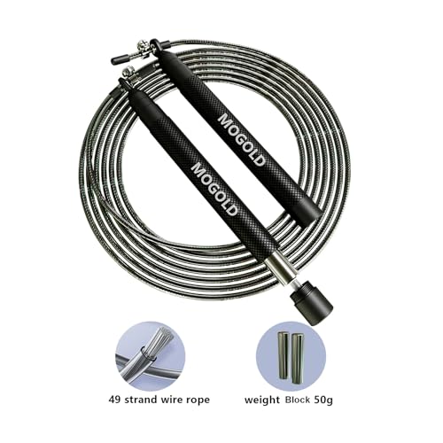 Mogold speed jump rope incl. 2 PVC Steel Cables 2.0mm/3.0mm| Ideal for Crossfit, Fitness, Boxing and Easy Double Under | M...