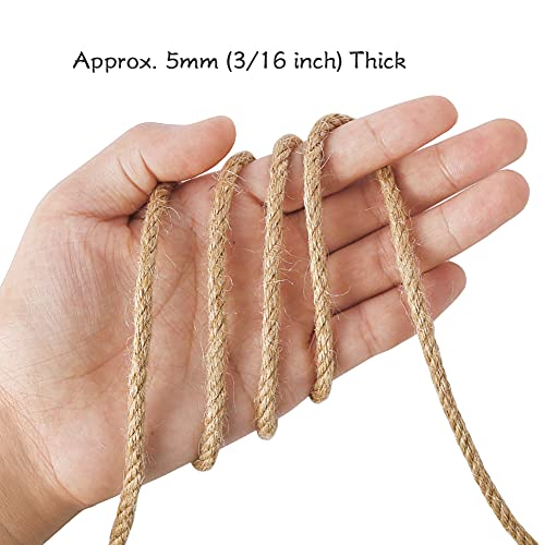 Tenn Well 5mm Jute Rope, 164 Feet 4Ply Twisted Thick Twine Rope for Gardening, Crafting, Recycling, Cat Scratching Post, F...