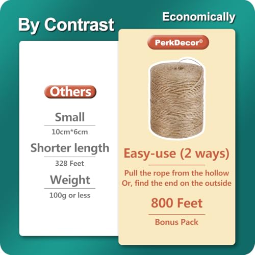 PerkDecor 2Pack 2mm Natural Jute Twine String 1600 Feet Long Twine String for Crafting Gardening Gift Wrapping Macrame DIY...