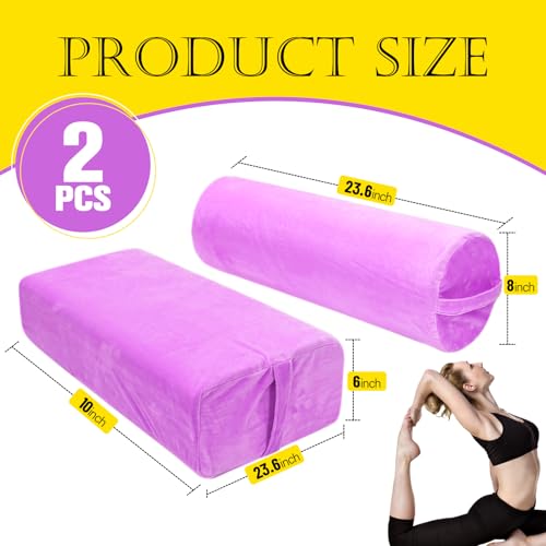 JZHLLA 2 PCS Yoga Bolster Pillow for Restorative Yoga, High Density Foam Meditation Bolster with Washable Velvet Cover and...