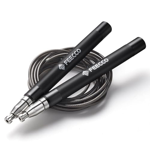 FEECCO Speed Jump Rope - Quick Rope Adjustment, Metal Handles with Silicone Grip