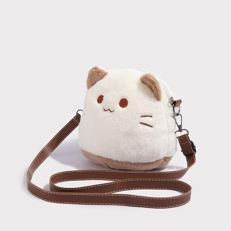 Plush Bag with Cat Design Shoulder Bag Handbag for Girls Novelty Kawaii Purse
